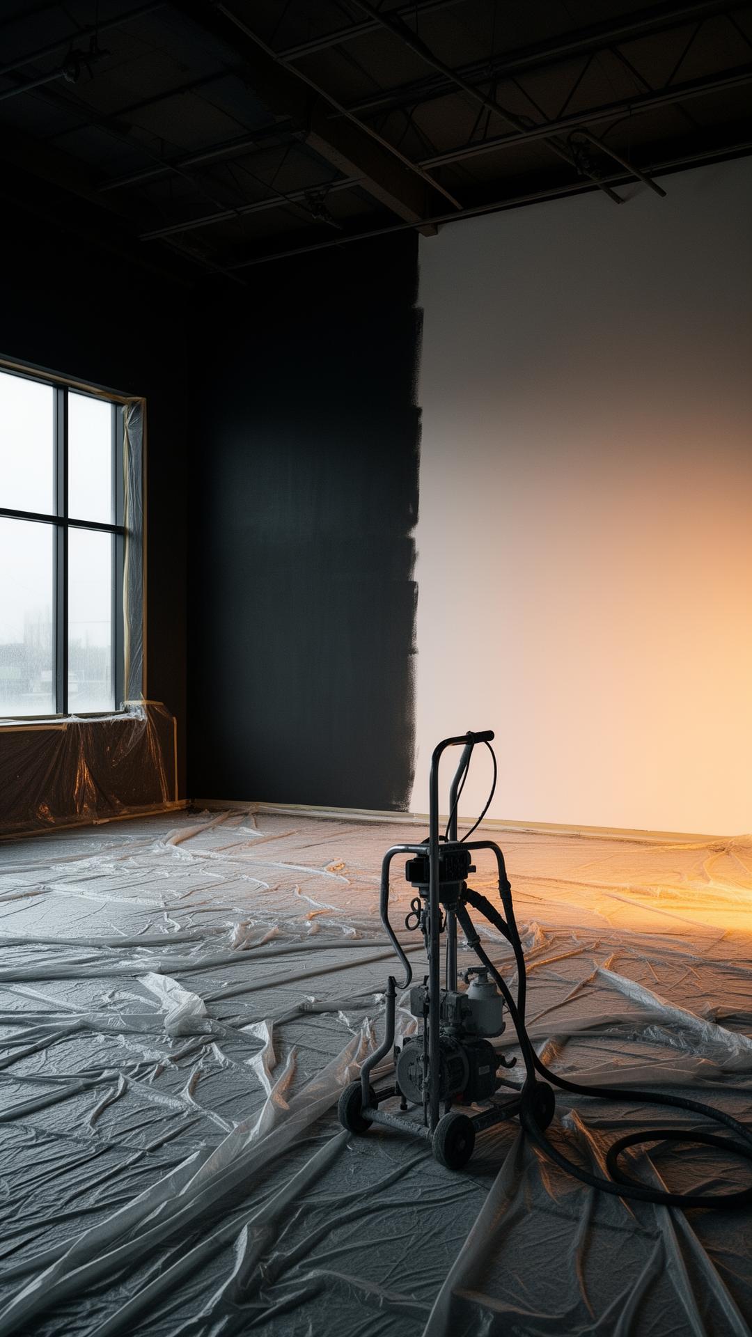 Commercial painting contractor spraying a Hampshire office interior