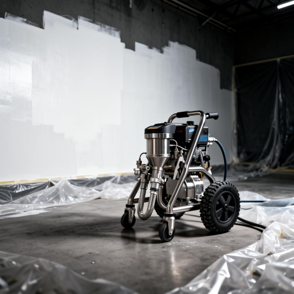 Airless spray rig set up for commercial spray painting on a Hampshire site